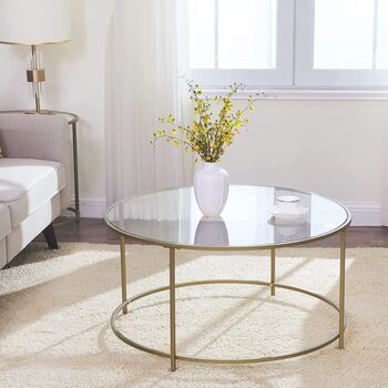 Round Coffee Table Glass Table With Steel Frame, 6 of 11
