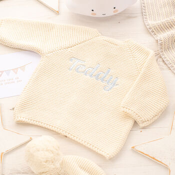 Luxury Knitted Personalised Embroidered Baby Cardigan, 3 of 12