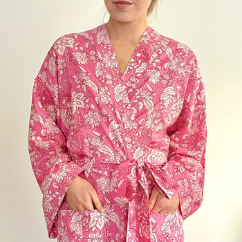 Wrap Kimono In Pink Botanic Block Print, 3 of 5