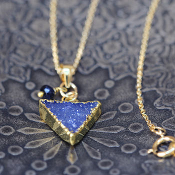Blue Druzy And Sapphire Triangle Necklace, 3 of 10