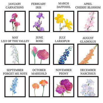 Engagement Birth Flowers Gift Custom Art Print, 2 of 10