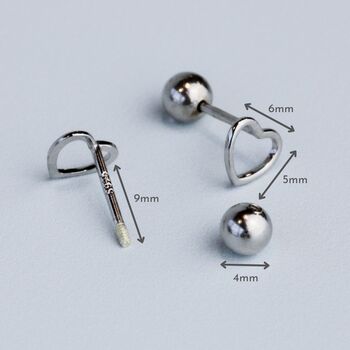 Sterling Silver Screw Back Heart Stud Earrings, 3 of 5