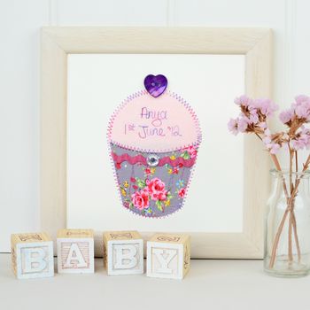 Personalised Cupcake Embroidered Framed Artwork, 8 of 8