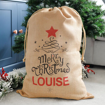 Personalised Star Hessian Santa Christmas Sack, 2 of 3