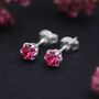 Sterling Silver Pink Tourmaline Micro Stud Earrings, thumbnail 1 of 4