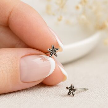 Oxidised Sterling Silver Starfish Stud Earrings – 5mm, 3 of 9