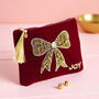 Personalised Velvet Beaded Bow Pouch With Initial Charm, thumbnail 1 of 4