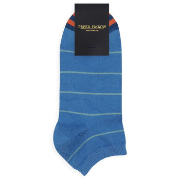 Thin Stripe Blue And Dash Black Men's Trainer Socks, 5 of 8