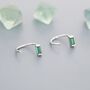 Sterling Silver Emerald Green Baguette Cut Cz Huggie Hoop Earrings, thumbnail 4 of 10