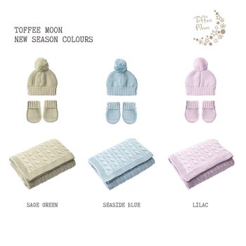 Lilac Cable Knit Baby Girls Blanket, Hat And Mittens Set, 5 of 12