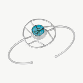 Oceanic Orb Adjustable Turquoise Cuff Bangle In Silver, 2 of 6
