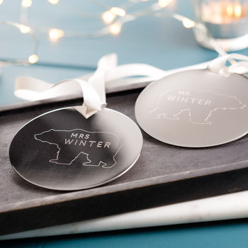 Personalised Mr And Mrs Polar Bear Disc Decoration, 2 of 3