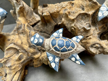 Set Of Three Swimming Turtles On Driftwood – Handmade Gift, 10 of 11
