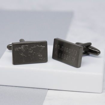 Engraved World Map And Coordinates Cufflinks By Joanna Emily ...