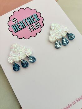 White Cloud Glitter Earrings / Head In The Clouds Gift / Dreamy Aesthetic / Silver Lining Positivity Gift, 5 of 5