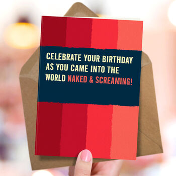 Funny Birthday Card ‘Naked And Screaming’, 3 of 4