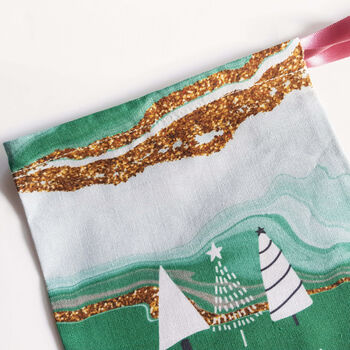 Green Agate And Gold Glitter Christmas Reusable Pouch, 6 of 9