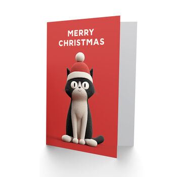 Cute Tuxedo Cat Pet Wearing Santa Hat Christmas Card, 2 of 4