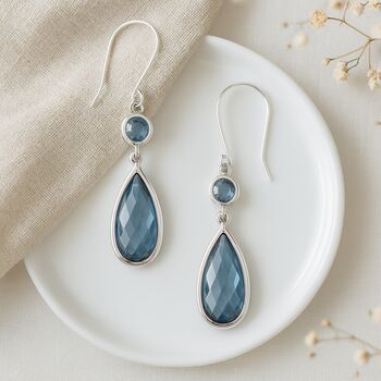 Sterling Silver Blue Cubic Zirconia Teardrop Earrings, 3 of 4