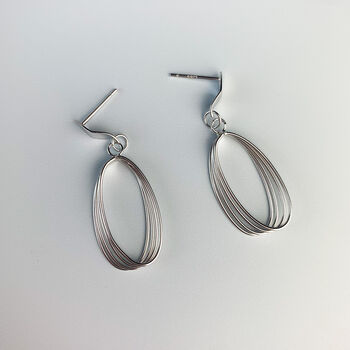 Sterling Silver Oval Dangle Stud Earrings, 3 of 4
