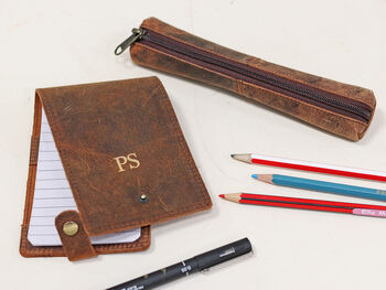 Leather Stationery Set Notebook Cover And Pencil Case, 2 of 10