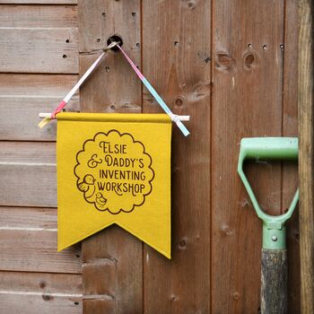 Personalised Daddy’s Inventing Workshop Pennant Flag, Gift For Dad, 2 of 4