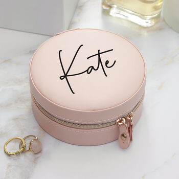 Personalised Blush Pink Round Jewellery Case, 3 of 6
