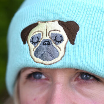 Cute Embroided Pug Beanie Hat, 3 of 7