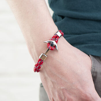 Personalised Men's Red Rope Nautical Anchor Bracelet, 2 of 10