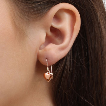 18ct Rose Gold Plated Silver Heart Hook Earrings, 2 of 6