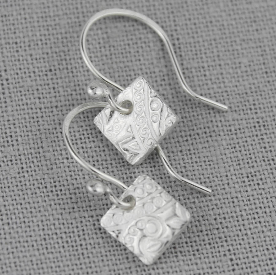 sterling silver small square earrings by lucy kemp silver jewellery
