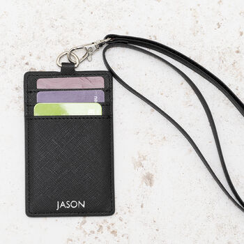 Vegan Leather ID Badge Card Holder With Lanyard, 3 of 8