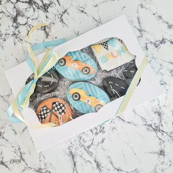 Racing Car Biscuit Gift Box, Personalised Birthday Gift, 4 of 12