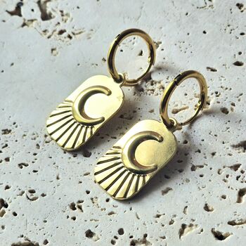 Crescent Moon Sunburst Hoop Earrings Gold Plated, 3 of 5