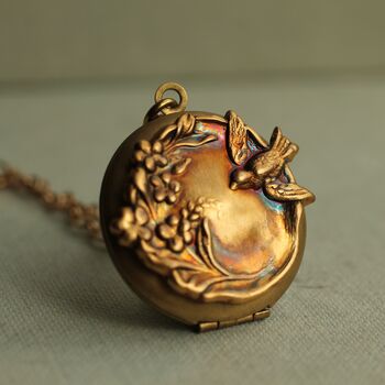 Antique Pastoral Bird Locket Necklace, 8 of 11