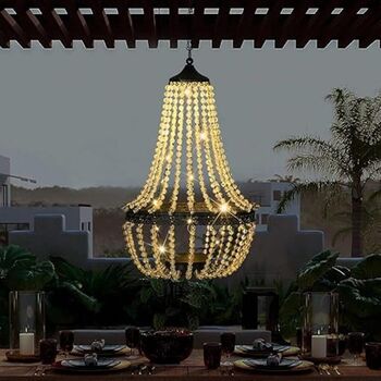 28' Tall Hanging Solar Powered Acrylic Crystal Chandelier Light Lantern Modern Outdoor Garden Meadow With 30 Cool White LED Lights For Yard, Patio And Gazebo Decorations, 7 of 12