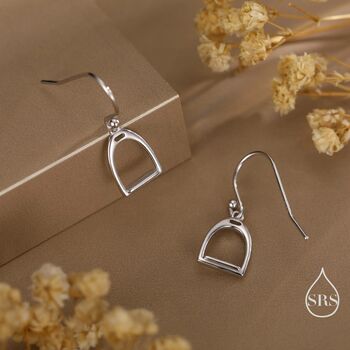 Sterling Silver Equestrian Stirrup Drop Earrings, 5 of 11