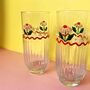 Hand Painted Pink Cosmos Ribbed Highball Glasses Pair, thumbnail 4 of 4