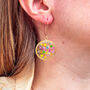 Gold Statement Earrings With Pink Flowers, thumbnail 7 of 9