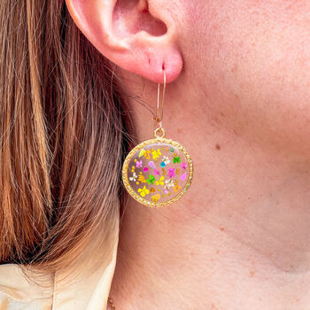 Gold Statement Earrings With Pink Flowers, 7 of 9