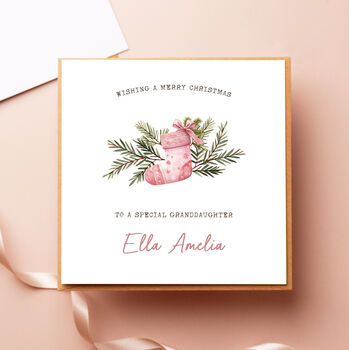 Personalised Blue Stocking Christmas Card, 2 of 3