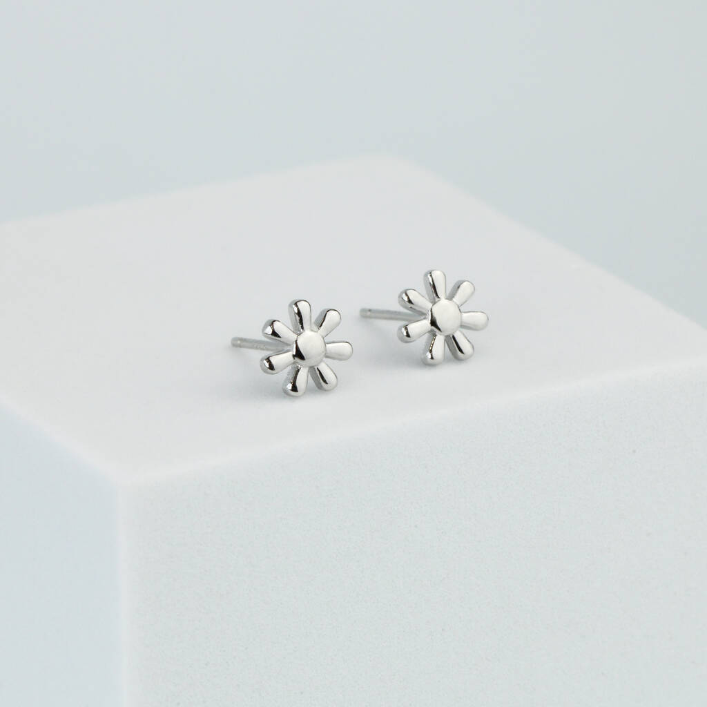 925 Silver Jewelry | Silver Daisy Flower Stud Earrings - 18371
