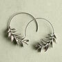 Botanical Leaf Silver Hoop Earrings, thumbnail 1 of 11