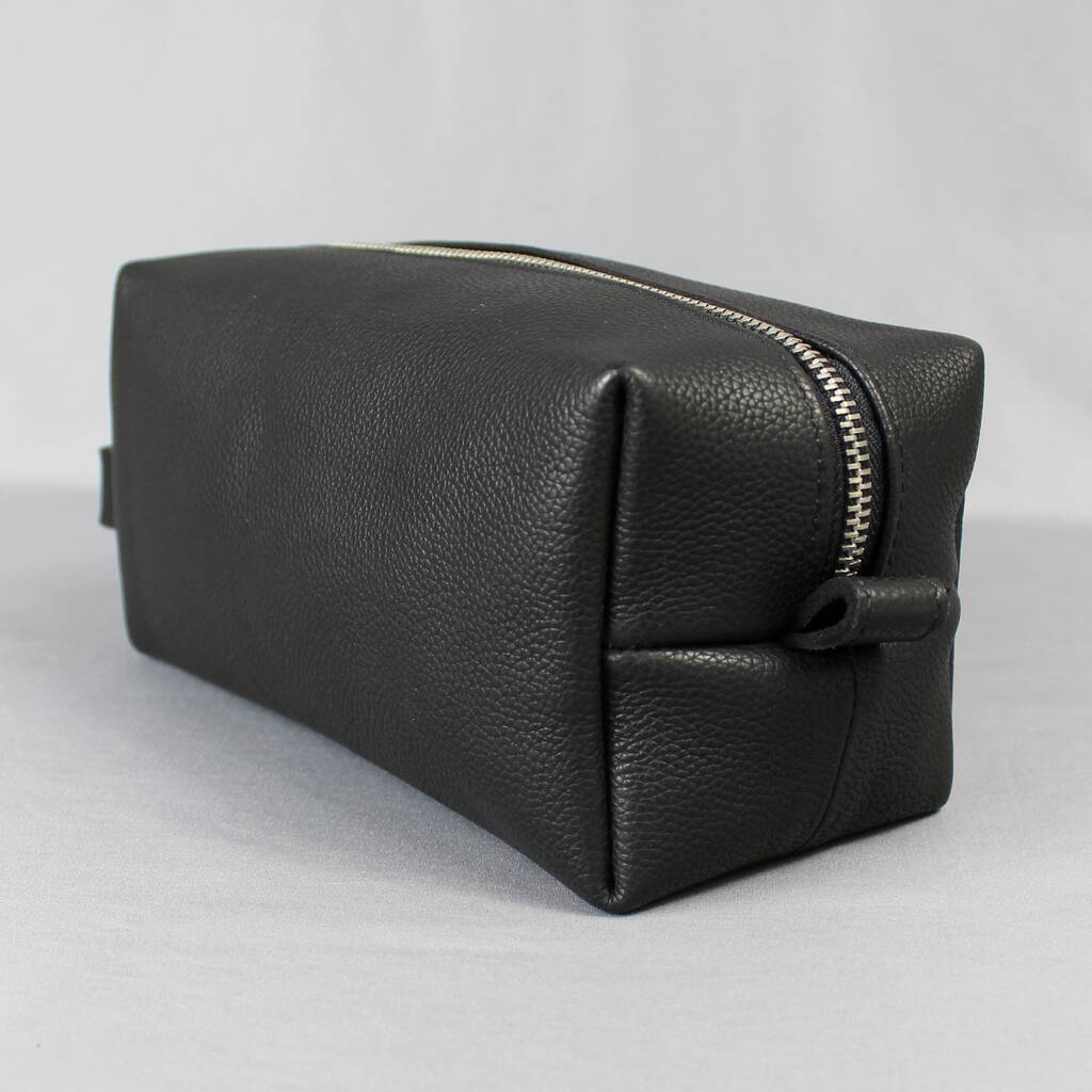 Black Leather Cosmetics Bag With Gunmetal Zip By LeatherCo.