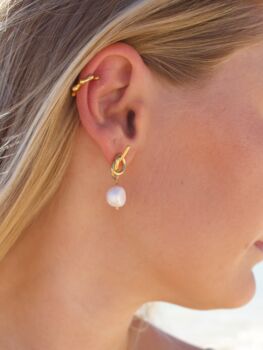 Audrey Fresh Water Pearl Earrings 18k Gold Plated Titanium, Tarnish Free, Hypoallergenic + Waterproof, 3 of 8