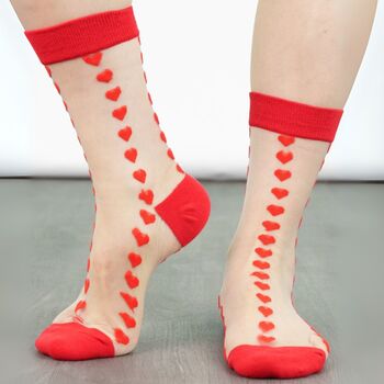 Sheer Pop Socks Ankle Highs Love Hearts Red, 2 of 2