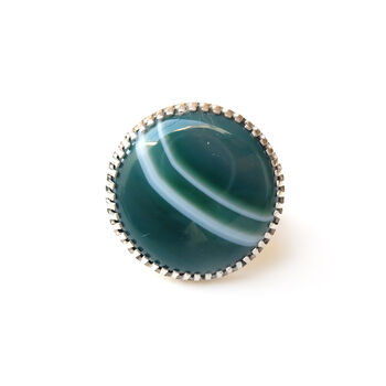 Banded Green Agate Gemstone Ring Set In Sterling Silver, 3 of 5