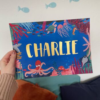 Personalised Under The Sea Gold Name Print, 3 of 8