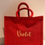 Red Jute Gift Bag With Embroidered Personalisation, thumbnail 2 of 3