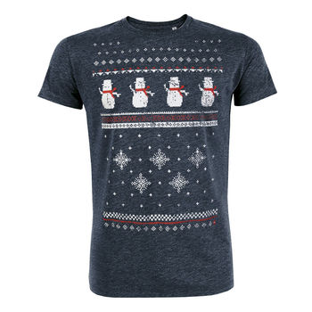 Mens Festive Christmas Snowman Organic Tshirt, 2 of 4